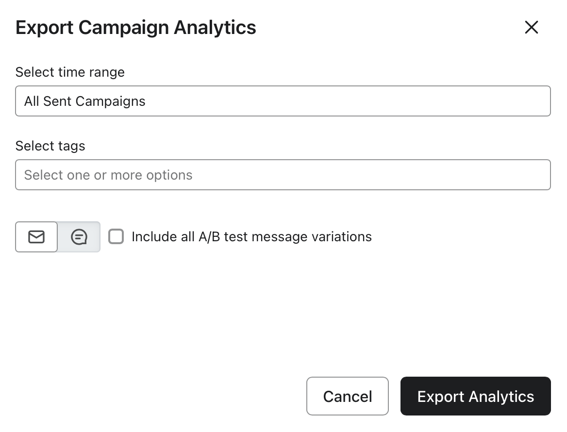 Campaign analytics export window
