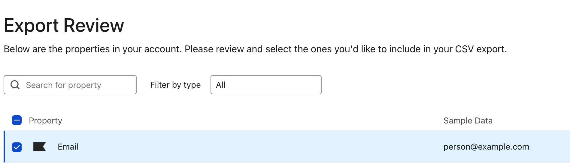 Export review screen checking properties